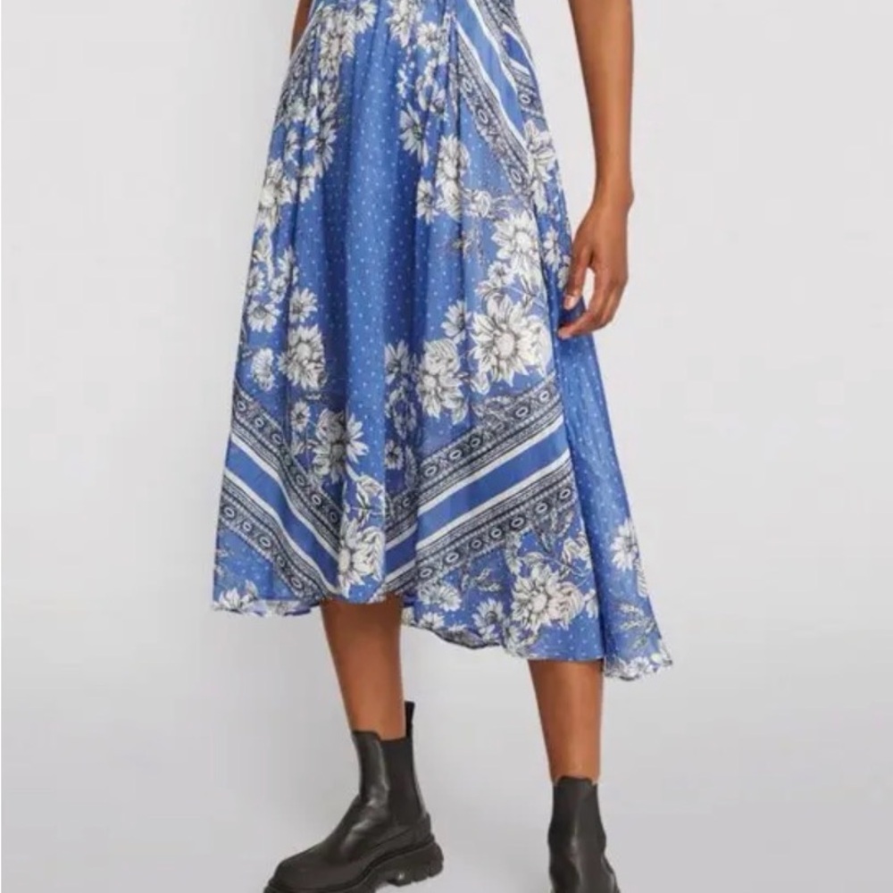 SANDRO Blue Floral Border-Print Maxi Skirt - Picture 3 of 7